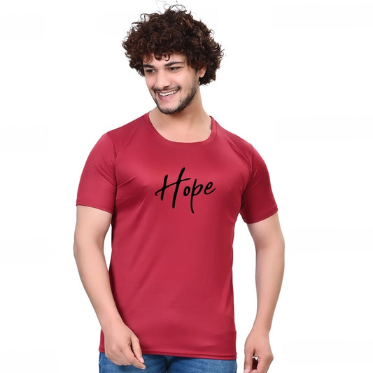 Round Neck Printed T-Shirt for Men (Maroon, S)