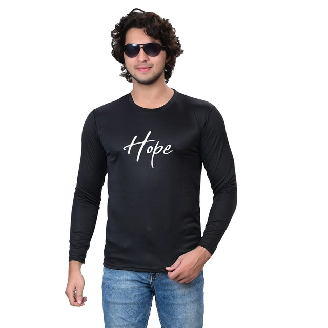 Round Neck Printed T-Shirt for Men (Black, S)